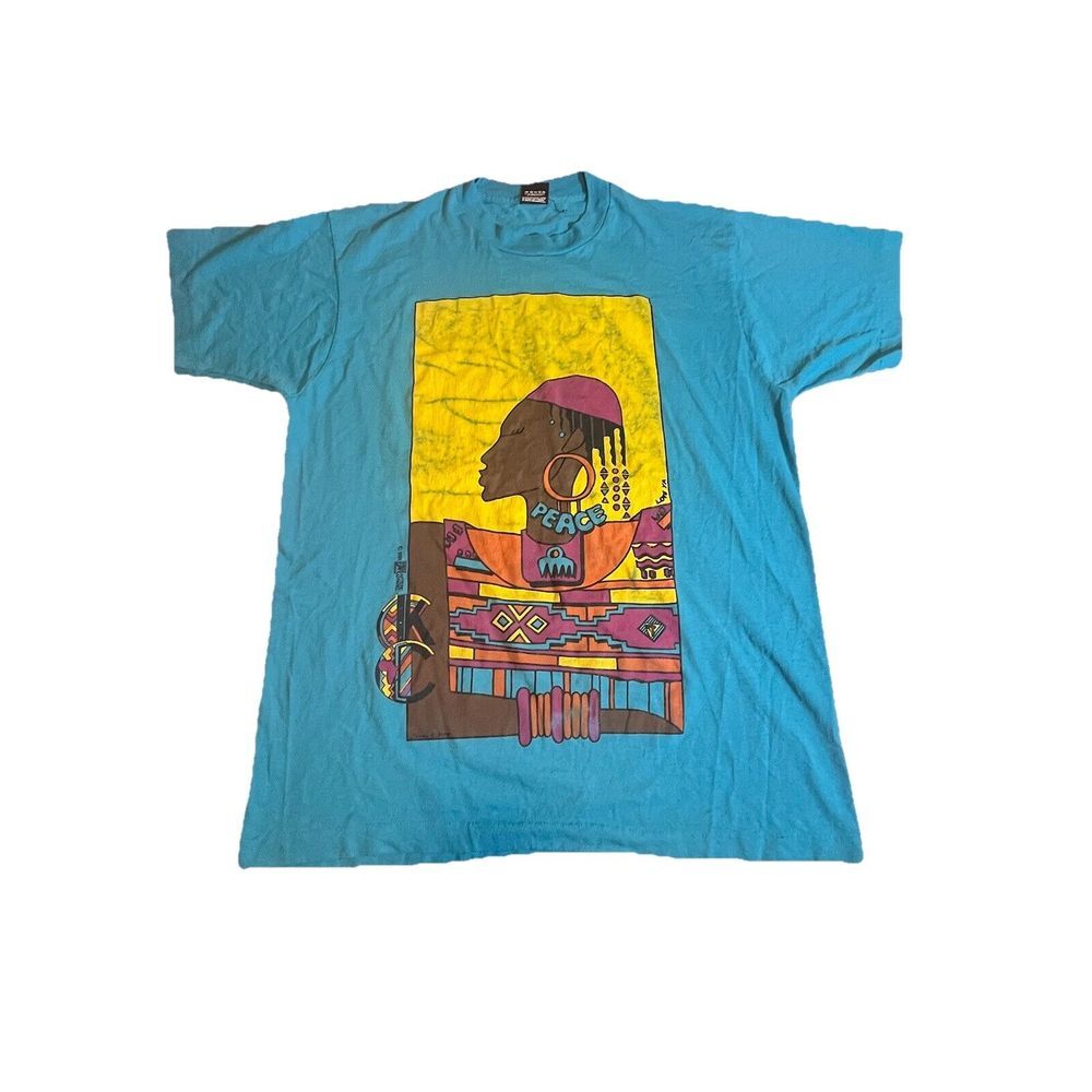 Vintage 1991 Rare Black Art T-Shirt JAMES E. PATE Single Stitch Peace Love Ya